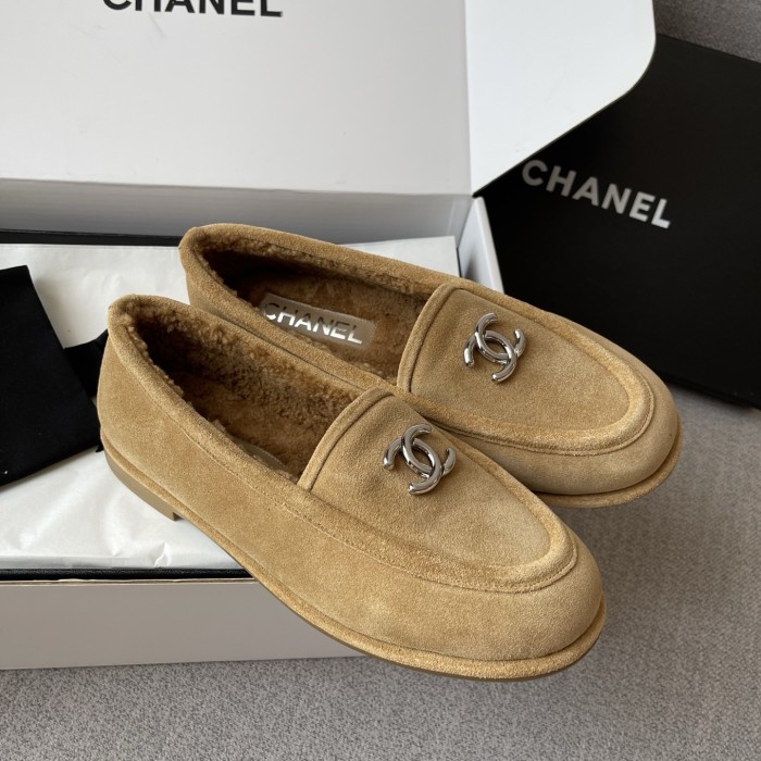 NIGO Chanel Women's Fall/Winter Logo Suede Solid-Color Round-Toe Low-Top Loafers Casual Flats Shoes #nigo81589