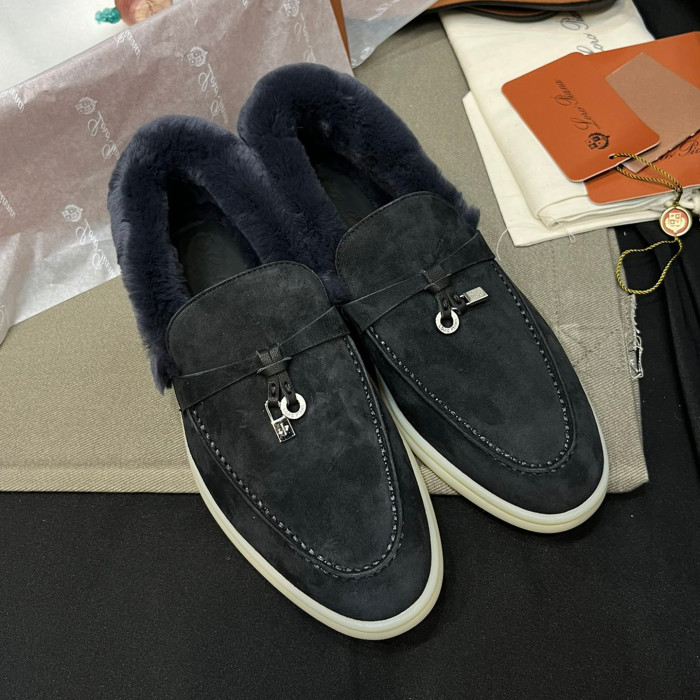NIGO Loro Piana Women's Summer Charms Walk Moccasin Shoes Spring/Summer/Fall Solid-Color Beaver Fur Round-Toe Loafers Casual Shoes #nigo81598