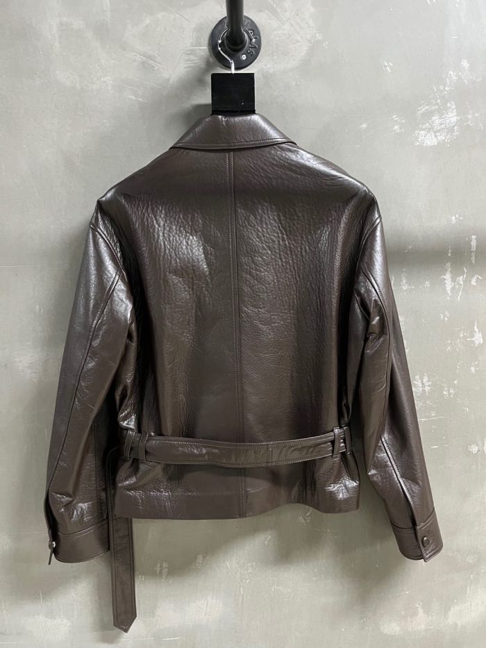 NIGO SAINT LAURENT Women's Fall/Winter Vintage Leather Lapel Tie-Front Single-Breasted Solid Color Short Jacket #nigo81711
