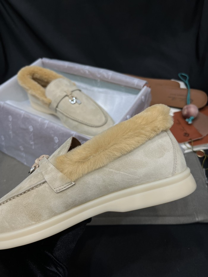 NIGO Loro Piana Women's Summer Charms Walk Moccasin Shoes Spring/Summer/Fall Solid-Color Beaver Fur Round-Toe Loafers Casual Shoes #nigo81598