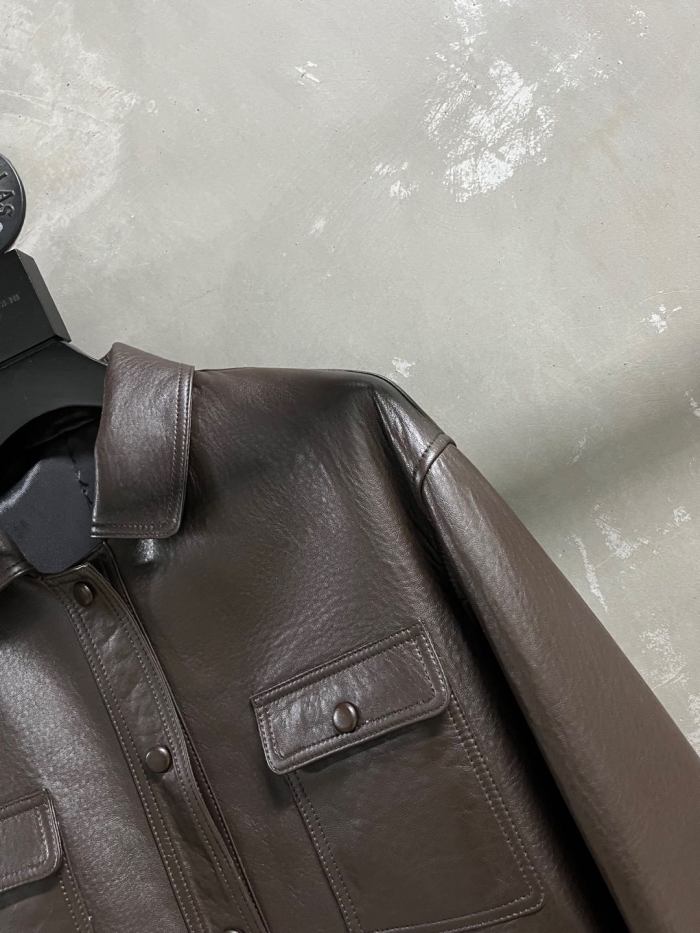 NIGO SAINT LAURENT Women's Fall/Winter Vintage Leather Lapel Tie-Front Single-Breasted Solid Color Short Jacket #nigo81711