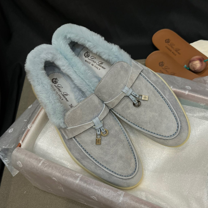 NIGO Loro Piana Women's Summer Charms Walk Moccasin Shoes Spring/Summer/Fall Solid-Color Beaver Fur Round-Toe Loafers Casual Shoes #nigo81598