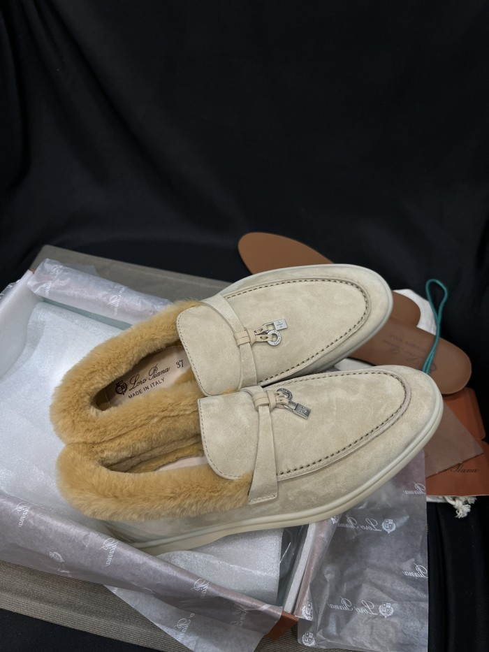 NIGO Loro Piana Women's Summer Charms Walk Moccasin Shoes Spring/Summer/Fall Solid-Color Beaver Fur Round-Toe Loafers Casual Shoes #nigo81598