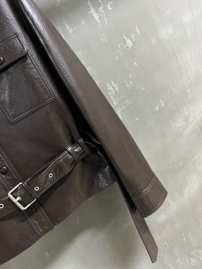 NIGO SAINT LAURENT Women's Fall/Winter Vintage Leather Lapel Tie-Front Single-Breasted Solid Color Short Jacket #nigo81711