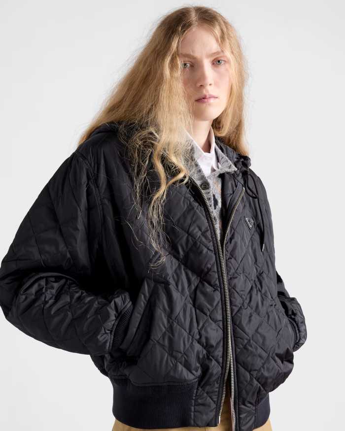 NIGO Prada Women's Lightweight Quilted Re-Nylon Jacket Logo Print Zipper Long Sleeve Solid Color Hooded Jacket #nigo81724