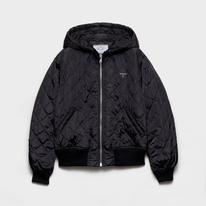 NIGO Prada Women's Lightweight Quilted Re-Nylon Jacket Logo Print Zipper Long Sleeve Solid Color Hooded Jacket #nigo81724