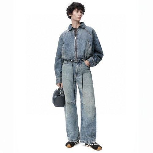 NIGO Loewe Women's Spring/Fall High-Street Lapel Zipper Drawstring Solid-Color Denim Jacket #nigo81716