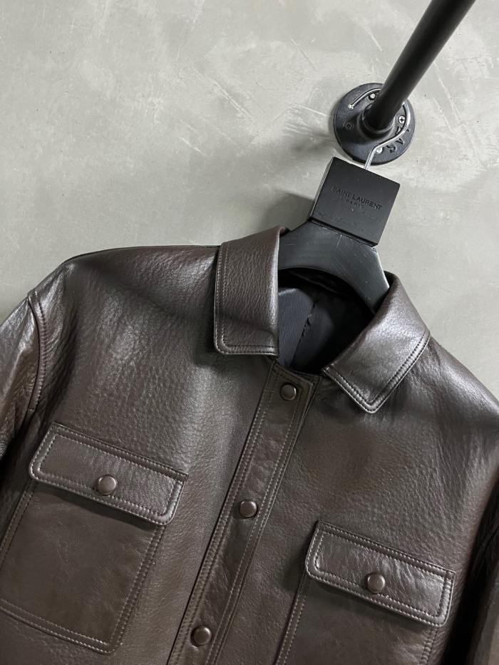 NIGO SAINT LAURENT Women's Fall/Winter Vintage Leather Lapel Tie-Front Single-Breasted Solid Color Short Jacket #nigo81711