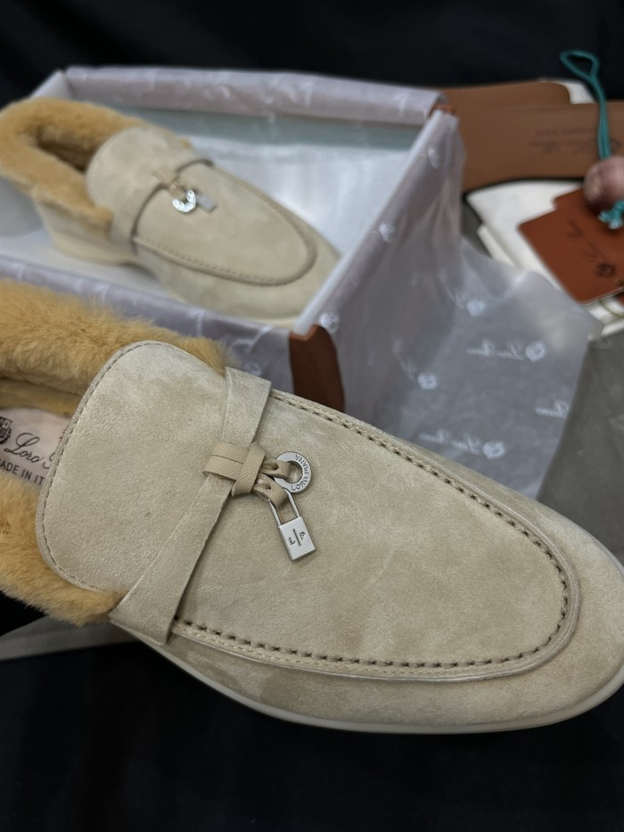 NIGO Loro Piana Women's Summer Charms Walk Moccasin Shoes Spring/Summer/Fall Solid-Color Beaver Fur Round-Toe Loafers Casual Shoes #nigo81598