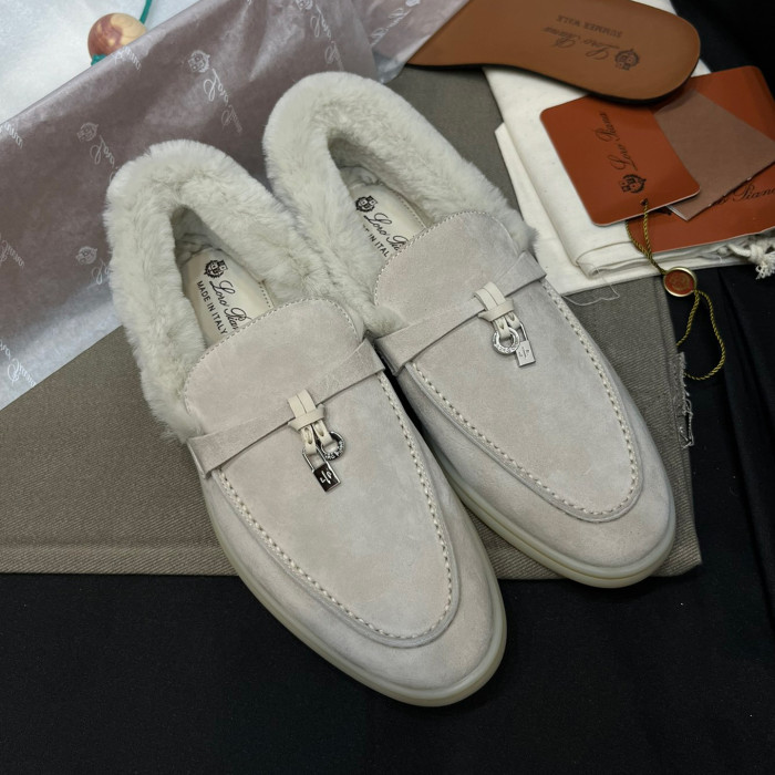 NIGO Loro Piana Women's Summer Charms Walk Moccasin Shoes Spring/Summer/Fall Solid-Color Beaver Fur Round-Toe Loafers Casual Shoes #nigo81598