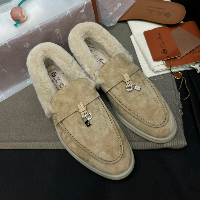 NIGO Loro Piana Women's Summer Charms Walk Moccasin Shoes Spring/Summer/Fall Solid-Color Beaver Fur Round-Toe Loafers Casual Shoes #nigo81598