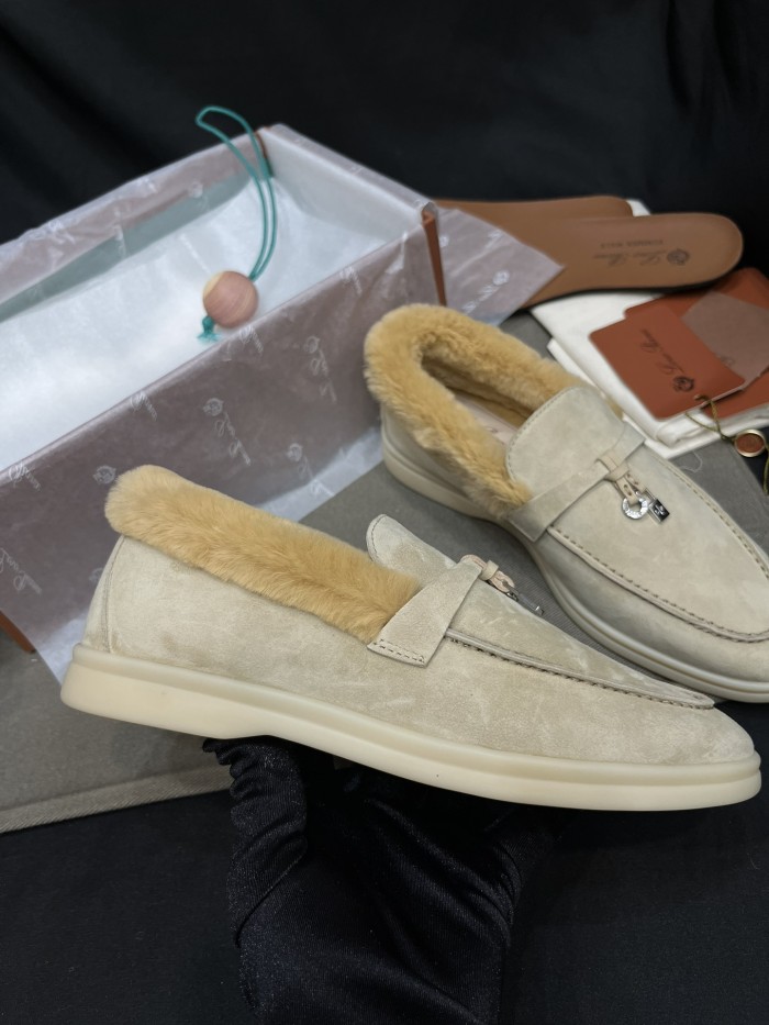NIGO Loro Piana Women's Summer Charms Walk Moccasin Shoes Spring/Summer/Fall Solid-Color Beaver Fur Round-Toe Loafers Casual Shoes #nigo81598