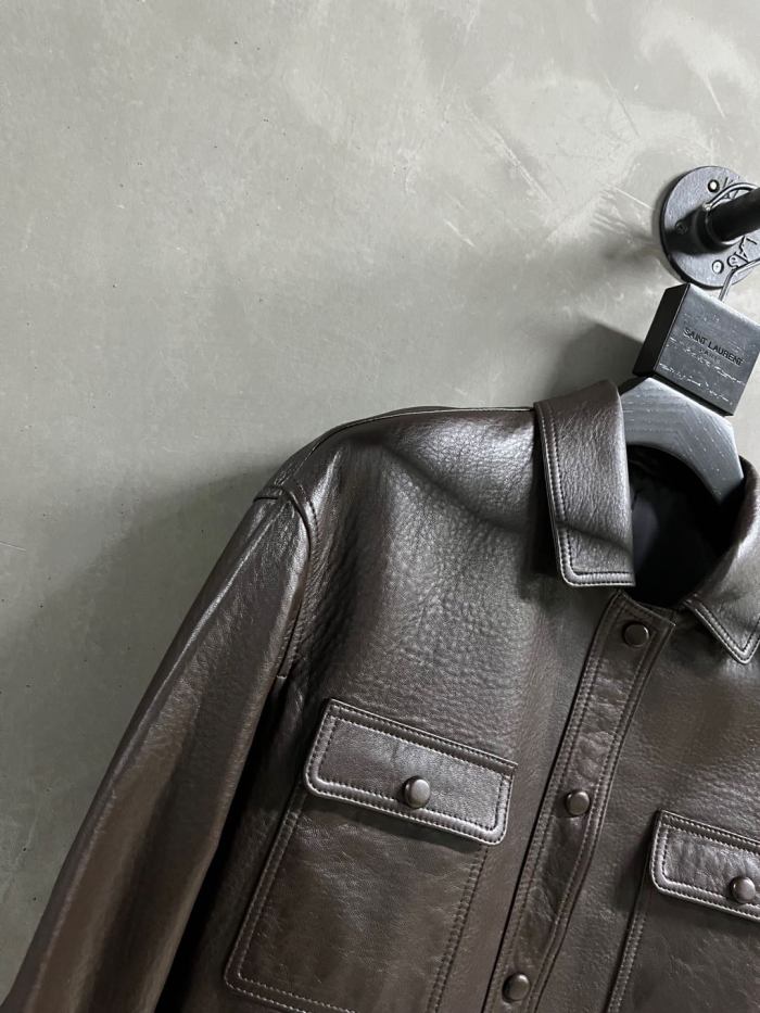 NIGO SAINT LAURENT Women's Fall/Winter Vintage Leather Lapel Tie-Front Single-Breasted Solid Color Short Jacket #nigo81711