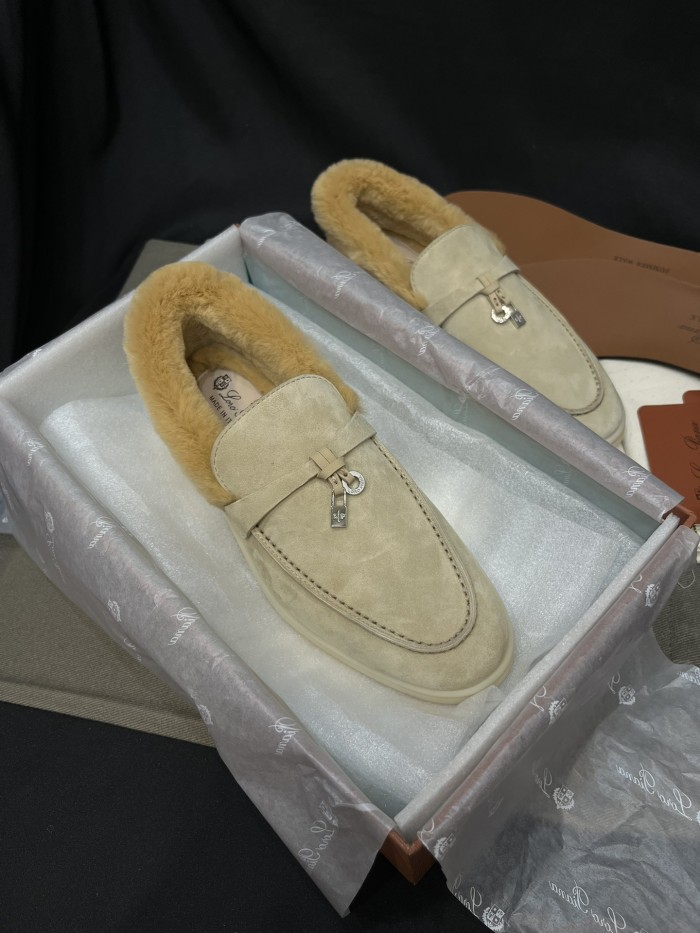 NIGO Loro Piana Women's Summer Charms Walk Moccasin Shoes Spring/Summer/Fall Solid-Color Beaver Fur Round-Toe Loafers Casual Shoes #nigo81598