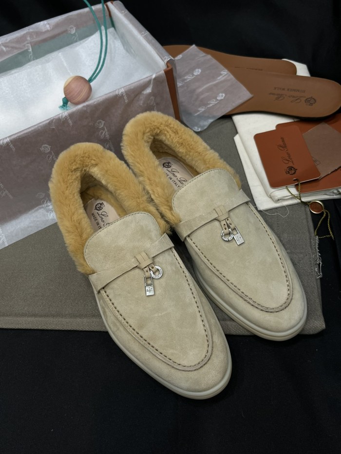 NIGO Loro Piana Women's Summer Charms Walk Moccasin Shoes Spring/Summer/Fall Solid-Color Beaver Fur Round-Toe Loafers Casual Shoes #nigo81598