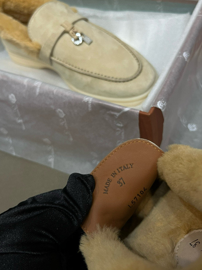 NIGO Loro Piana Women's Summer Charms Walk Moccasin Shoes Spring/Summer/Fall Solid-Color Beaver Fur Round-Toe Loafers Casual Shoes #nigo81598
