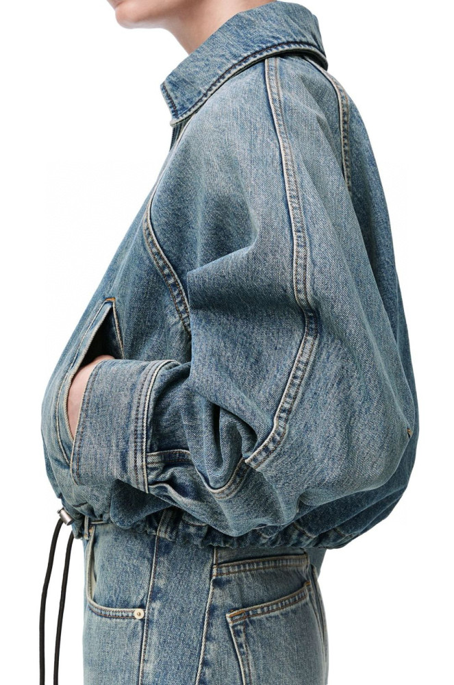 NIGO Loewe Women's Spring/Fall High-Street Lapel Zipper Drawstring Solid-Color Denim Jacket #nigo81716