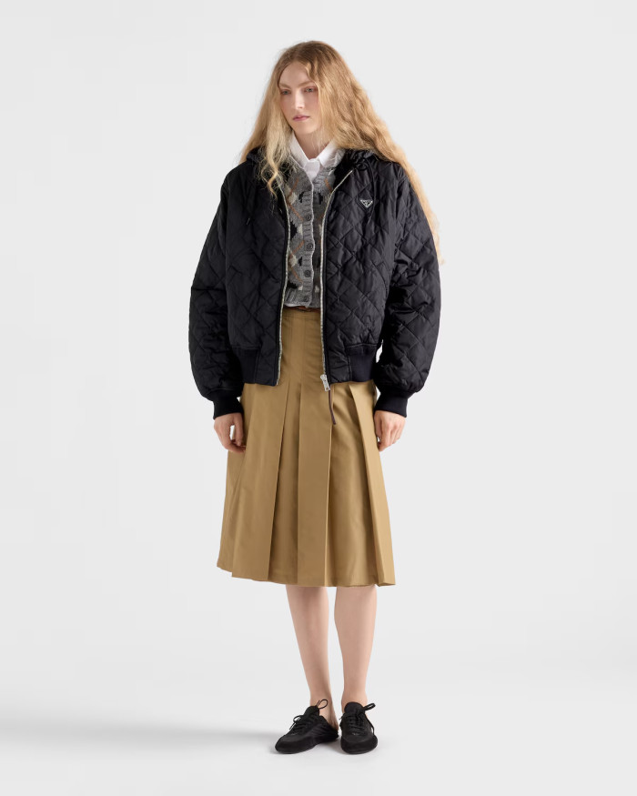 NIGO Prada Women's Lightweight Quilted Re-Nylon Jacket Logo Print Zipper Long Sleeve Solid Color Hooded Jacket #nigo81724