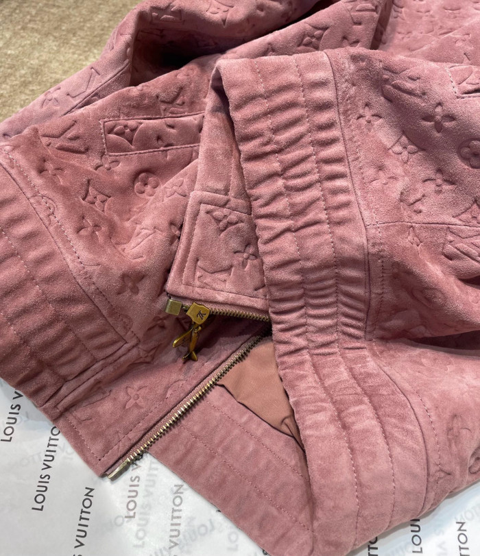 NIGO Louis Vuitton Men's Autumn/Winter Solid Color MONOGRAM Embossed Suede Leather Zipper Long Sleeve Sport Jacket #nigo76177