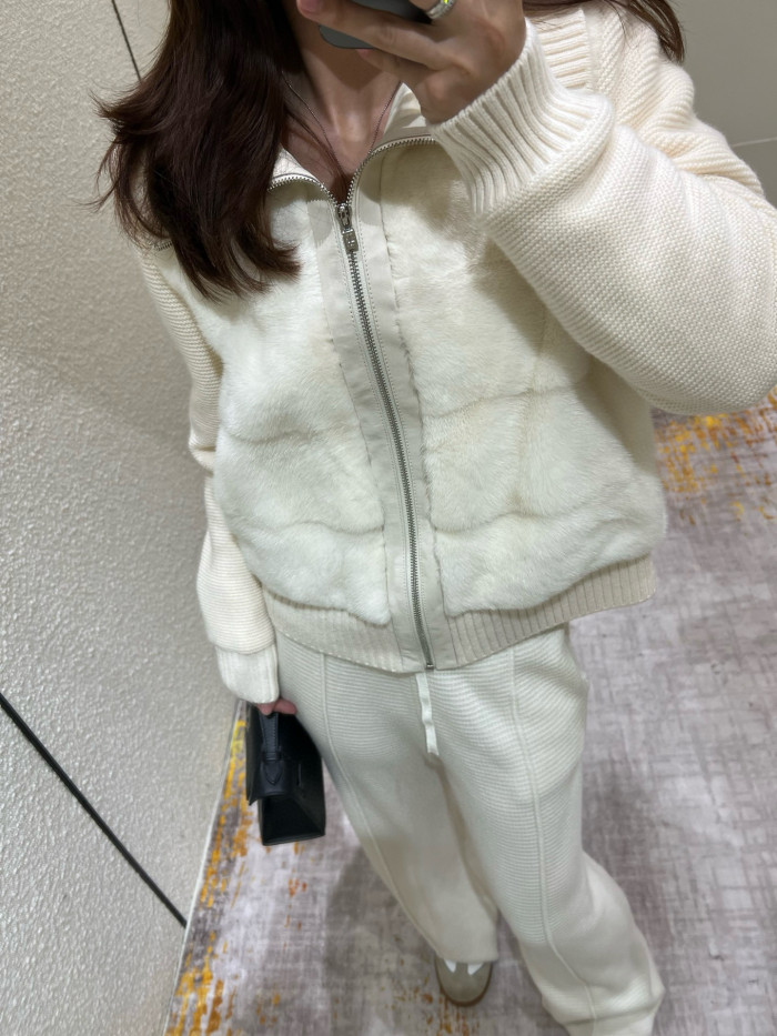 NIGO Loro Piana Women's Fall/Winter Mink-Collar Cashmere Solid-Color Zipper Long-Sleeve Knit Puffer Down Jacket #nigo81738