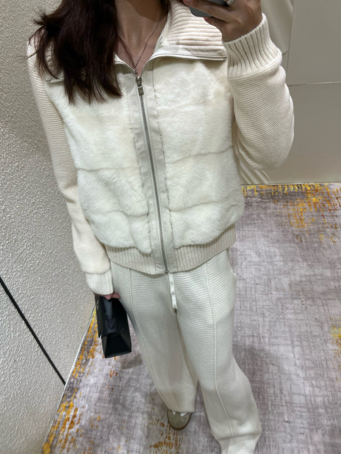 NIGO Loro Piana Women's Fall/Winter Mink-Collar Cashmere Solid-Color Zipper Long-Sleeve Knit Puffer Down Jacket #nigo81738