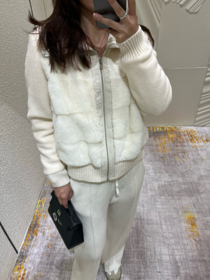 NIGO Loro Piana Women's Fall/Winter Mink-Collar Cashmere Solid-Color Zipper Long-Sleeve Knit Puffer Down Jacket #nigo81738