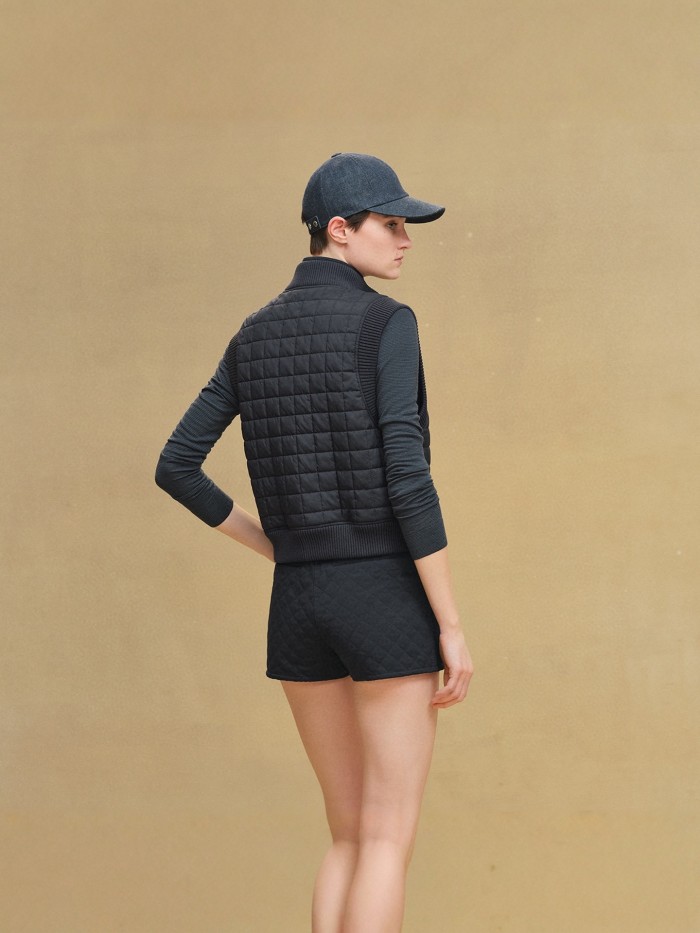 NIGO Hermes Women's Fall/Winter Stand Collar Plaid Solid-Color Cotton-Blend Sleeveless Pilot Jacket Vest Ngvp #nigo2547
