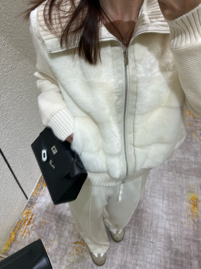 NIGO Loro Piana Women's Fall/Winter Mink-Collar Cashmere Solid-Color Zipper Long-Sleeve Knit Puffer Down Jacket #nigo81738