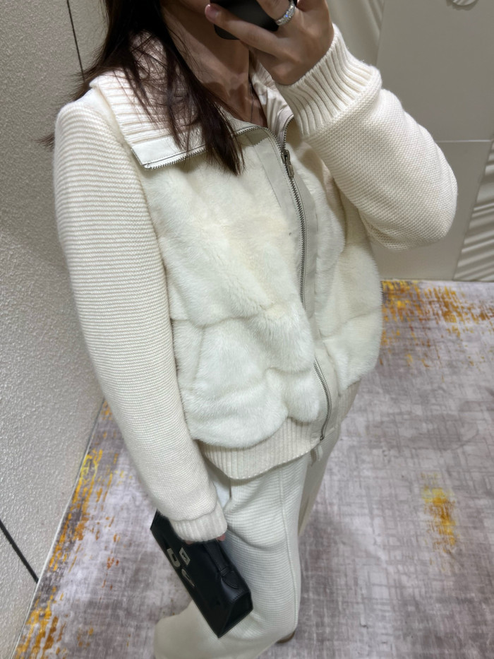 NIGO Loro Piana Women's Fall/Winter Mink-Collar Cashmere Solid-Color Zipper Long-Sleeve Knit Puffer Down Jacket #nigo81738