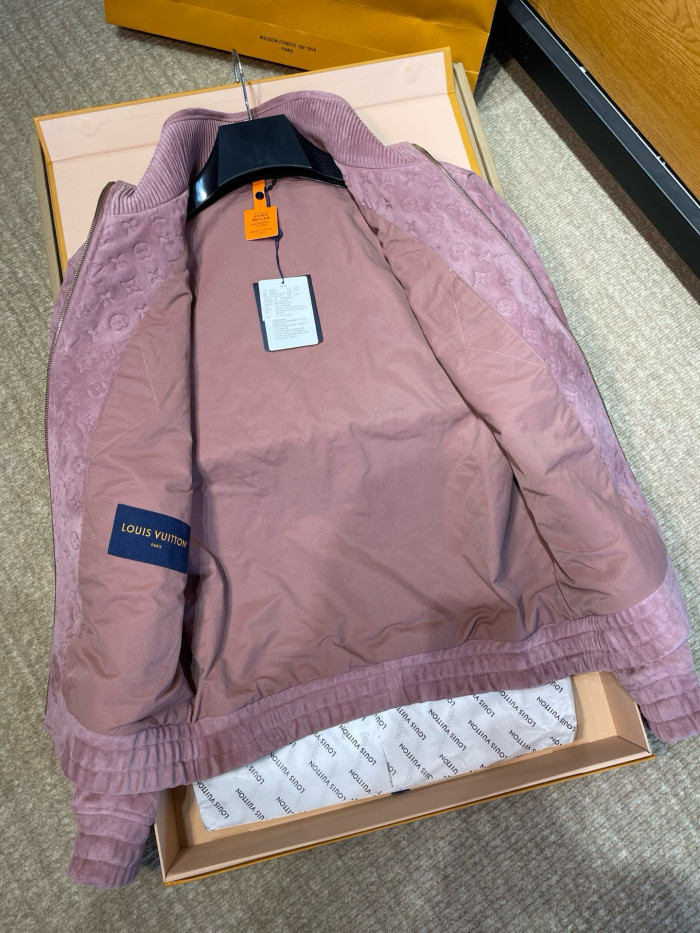 NIGO Louis Vuitton Men's Autumn/Winter Solid Color MONOGRAM Embossed Suede Leather Zipper Long Sleeve Sport Jacket #nigo76177