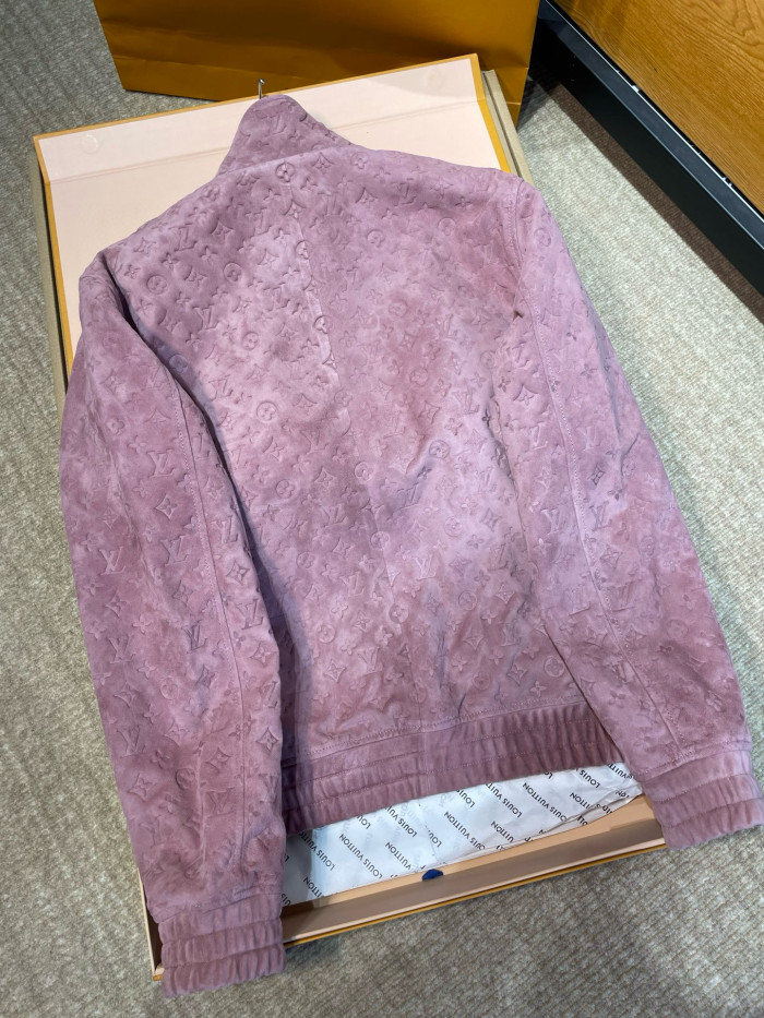 NIGO Louis Vuitton Men's Autumn/Winter Solid Color MONOGRAM Embossed Suede Leather Zipper Long Sleeve Sport Jacket #nigo76177