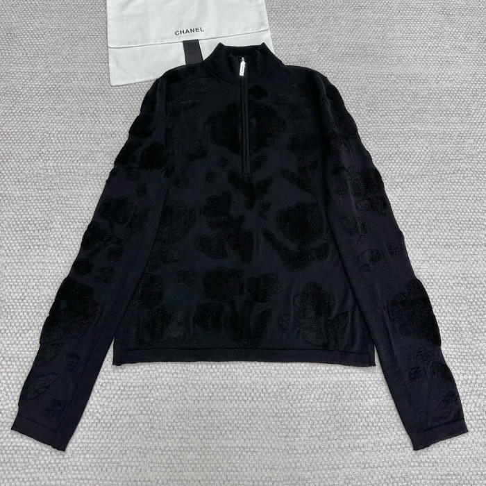 NIGO Chanel Women's Spring/Fall Floral Embroidered High-Neck Base Layer Solid-Color Silk-Cashmere Blend Long-Sleeve Sweater Ngvp #nigo2561