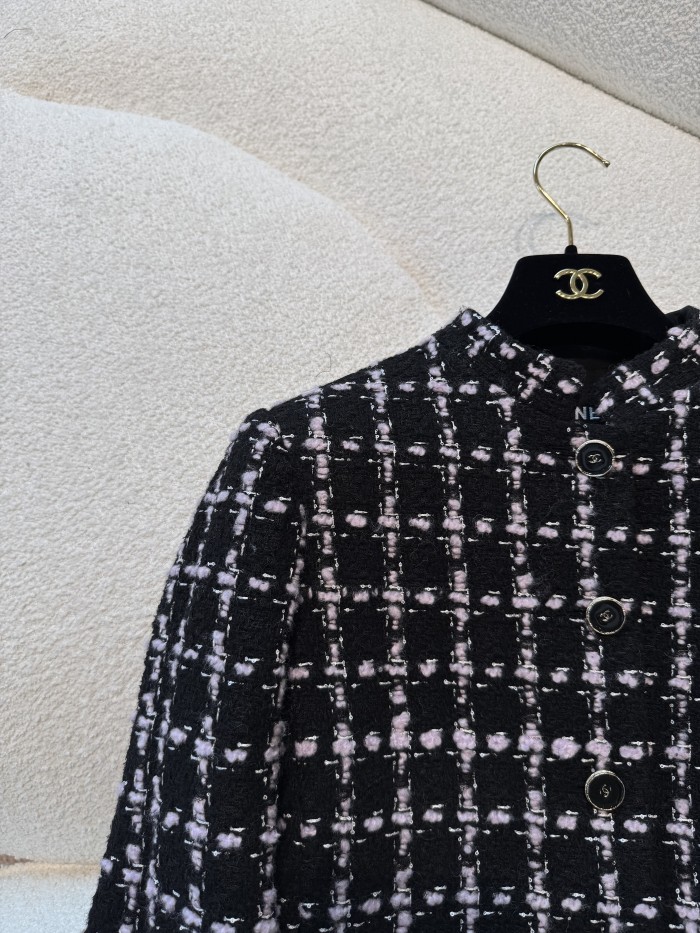 NIGO Chanel Women's Fall/Winter Checkered Stand Collar Wool Blend Button-Up Multi-Color Long Coat Jacket Ngvp #nigo2559