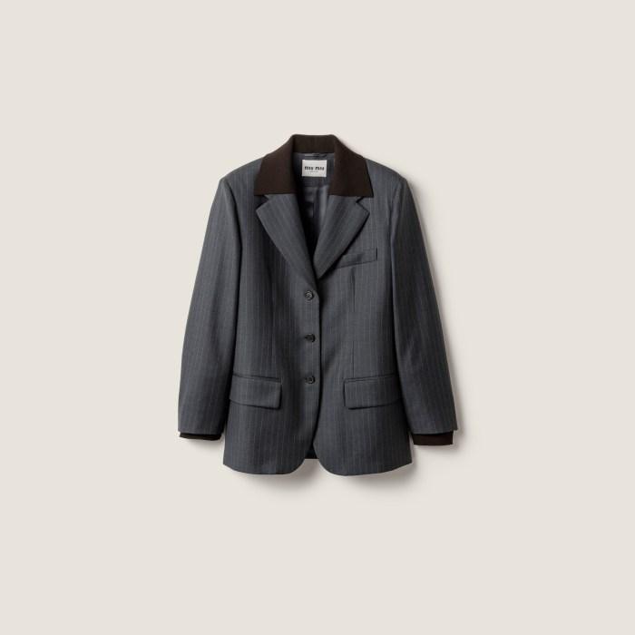 NIGO MiuMiu Women's Fall/Winter Single-Breasted Lapel Striped Solid-Color Wool Blend Long-Sleeve Blazer Jacket #nigo81747