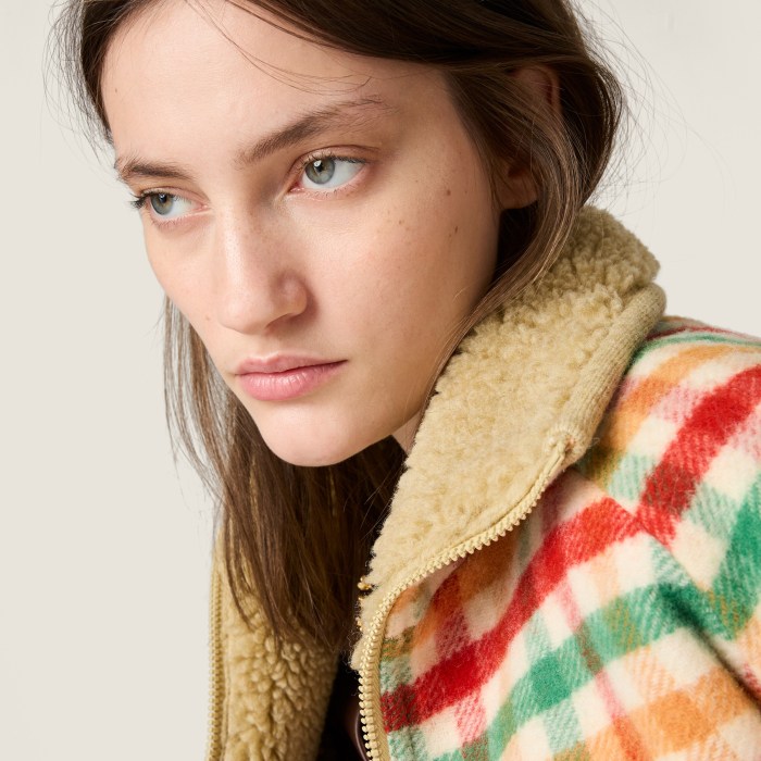 NIGO MiuMiu Women's Autumn And Winter Fleece Lined Plaid Color Blocked Zipper Lapel Long Sleeved Jacket  #nigo81742