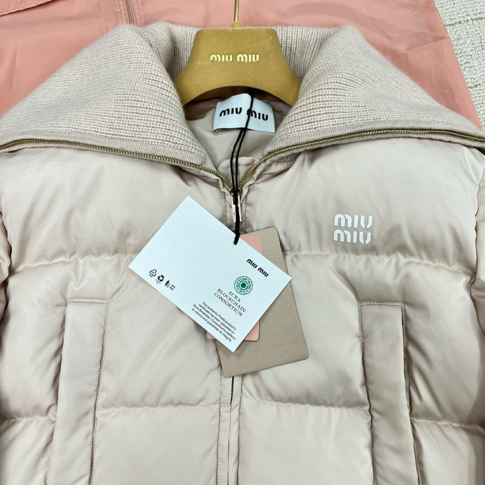 NIGO MiuMiu Women's Fall/Winter Logo-Printed Collar Zipper Goose Down Solid-Color Long-Sleeve Puffer Down Jacket #nigo81739