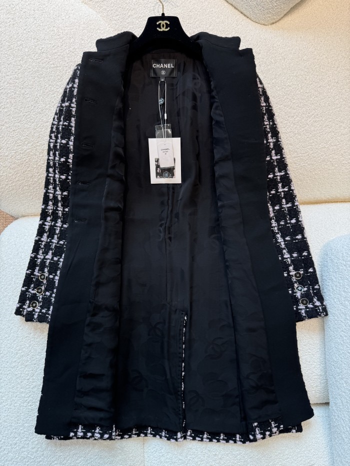 NIGO Chanel Women's Fall/Winter Checkered Stand Collar Wool Blend Button-Up Multi-Color Long Coat Jacket Ngvp #nigo2559