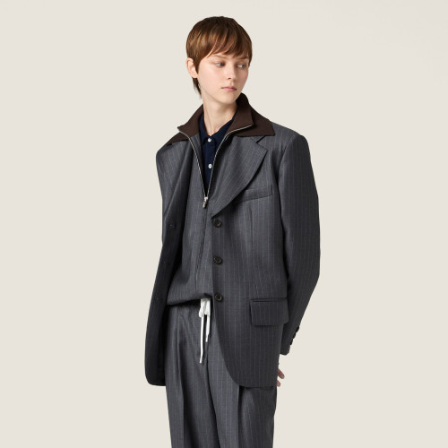 NIGO MiuMiu Women's Fall/Winter Single-Breasted Lapel Striped Solid-Color Wool Blend Long-Sleeve Blazer Jacket #nigo81747