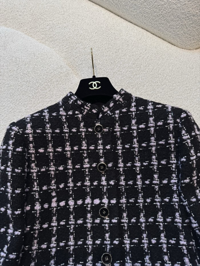 NIGO Chanel Women's Fall/Winter Checkered Stand Collar Wool Blend Button-Up Multi-Color Long Coat Jacket Ngvp #nigo2559