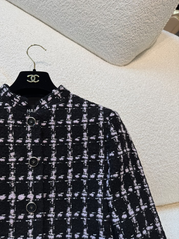 NIGO Chanel Women's Fall/Winter Checkered Stand Collar Wool Blend Button-Up Multi-Color Long Coat Jacket Ngvp #nigo2559
