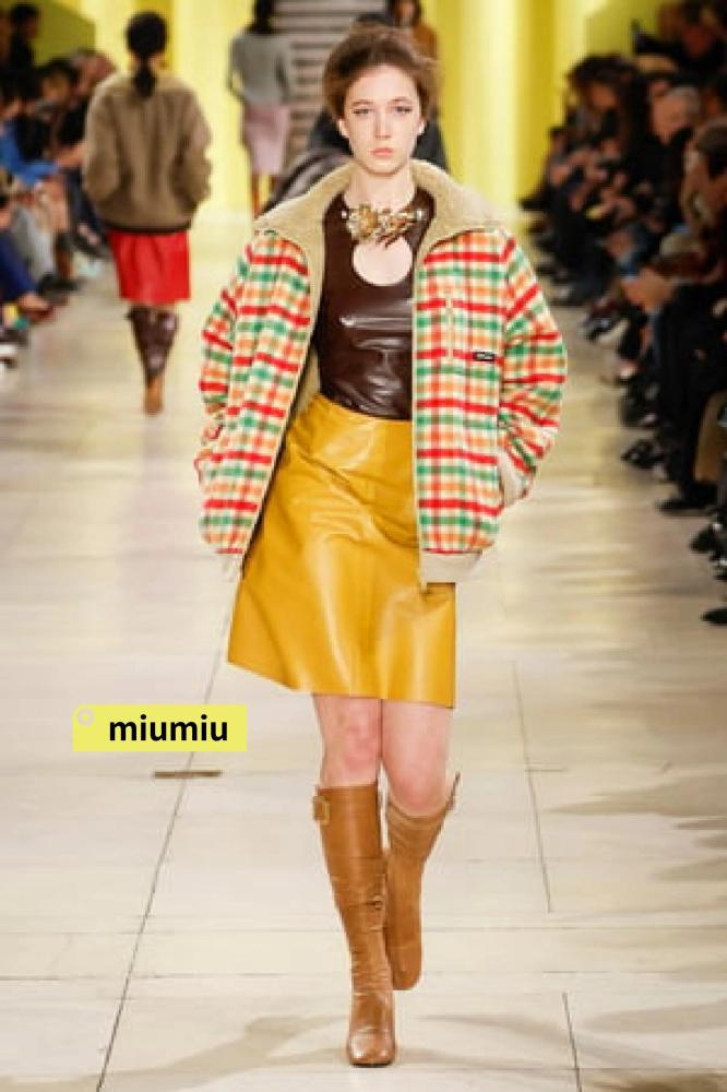NIGO MiuMiu Women's Autumn And Winter Fleece Lined Plaid Color Blocked Zipper Lapel Long Sleeved Jacket  #nigo81742