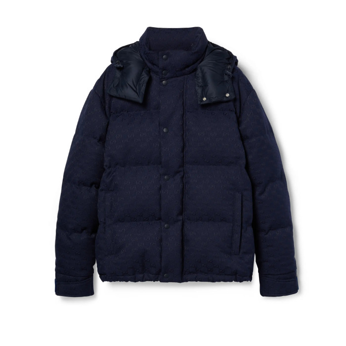 NIGO Gucci Men's Spring and Autumn Winter GG Full Print Canvas Zipper Detachable Hood Solid Color Long Sleeve Down Jacket #nigo81753