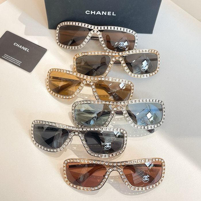 NIGO Chanel Men's and Women's Gemstone-Embellished Rectangular Sunglasses Full-Frame Sunglasses with Solid Color Frames Casual and Fashionable Eyewear Accessories #nigo81744