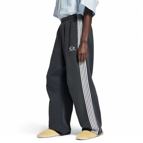 NIGO Balenciaga Men's Logo Double-Ring Embroidered Stripe Solid-Color All-Season Athletic Pants Retro Casual Elastic Waist Loose Straight-Leg Trousers Pants #nigo335102