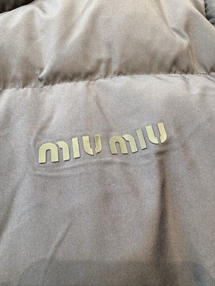 NIGO MiuMiu Women's Logo-Print Stand Collar Goose Down Jacket Autumn/Winter Solid Color Long Sleeve Jacket #nigo81741