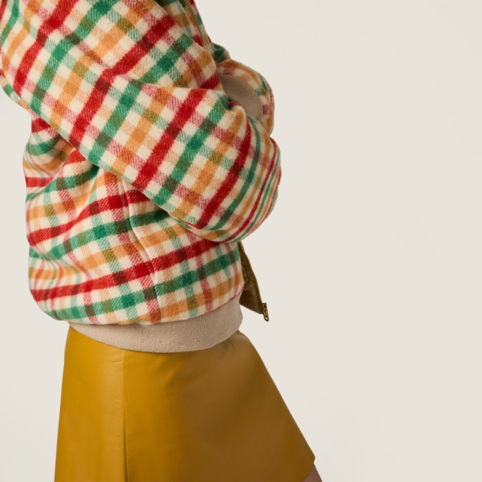 NIGO MiuMiu Women's Autumn And Winter Fleece Lined Plaid Color Blocked Zipper Lapel Long Sleeved Jacket  #nigo81742