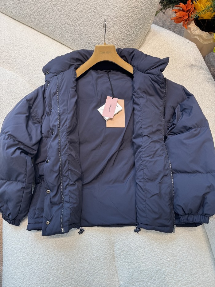 NIGO MiuMiu Women's Logo-Print Stand Collar Goose Down Jacket Autumn/Winter Solid Color Long Sleeve Jacket #nigo81741