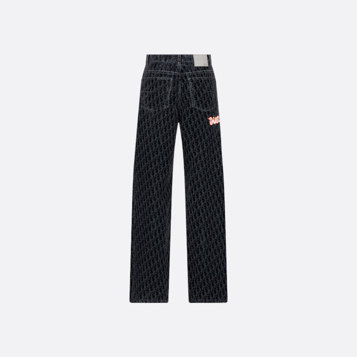 NIGO Dior Men's Dior And Kaws Collection Four-Season Cotton-Blend Solid-Color Button-Fly Flocked Denim Pants #nigo81751