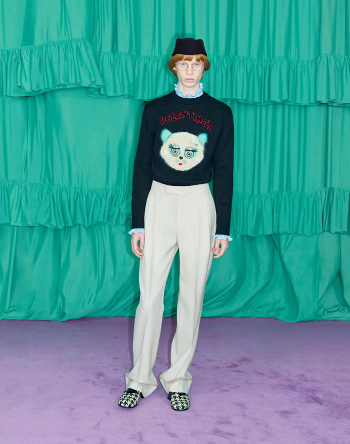 NIGO Valentino Men's Le Chat De La Maison Wool Logo Cat Embroidered Solid Color Crew Neck Long Sleeve Knit Sweater #nigo81754