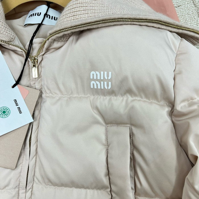 NIGO MiuMiu Women's Fall/Winter Logo-Printed Collar Zipper Goose Down Solid-Color Long-Sleeve Puffer Down Jacket #nigo81739